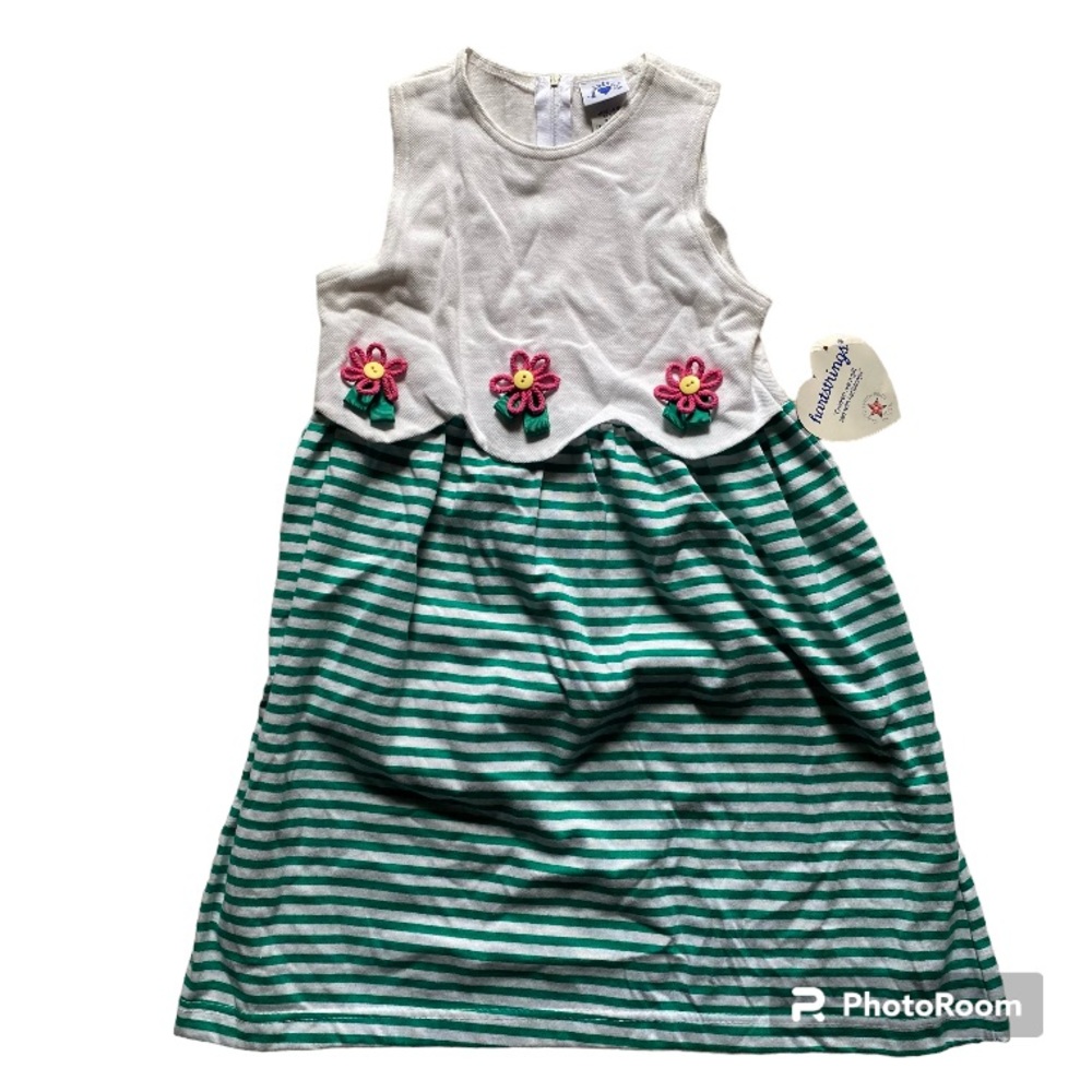 NWT vintage New kids Hartstrings stripe sleeveless scallop dress floral green 6